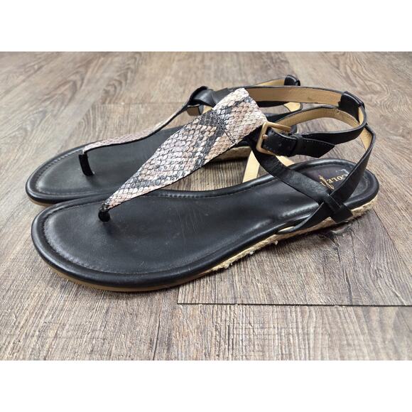 Cole Haan New York Grove Thong Grove Sandals Black Python Flats Shoes 9.5B - Picture 1 of 8